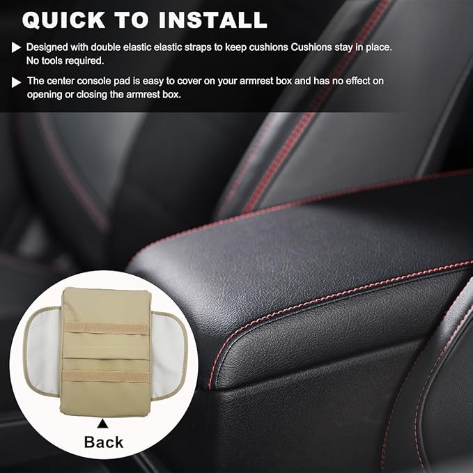 Car Center Console Cover, 12.6"×8.7" Waterproof Leather Auto Armrest Box Protector Elbow Pillow with Storage Pocket, Comfortable Memory Foam Arm Rest Box Cushion Pad, Car Accessories (Beige)
