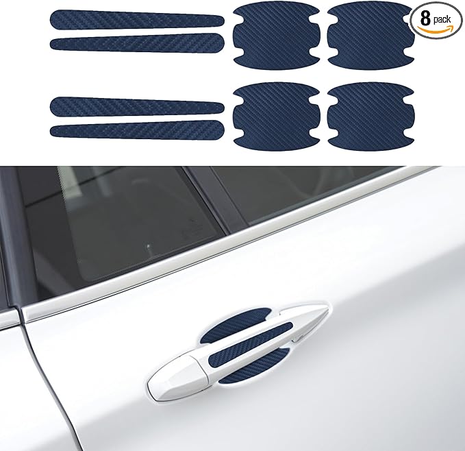 4pcs Car Door Handle Scratch Protectors, Door Handle Paint Protection Film, TPU Carbon Fiber Texture Door Bowl 3D Sticker, Car Accessories Universal for Most Cars (Blue)