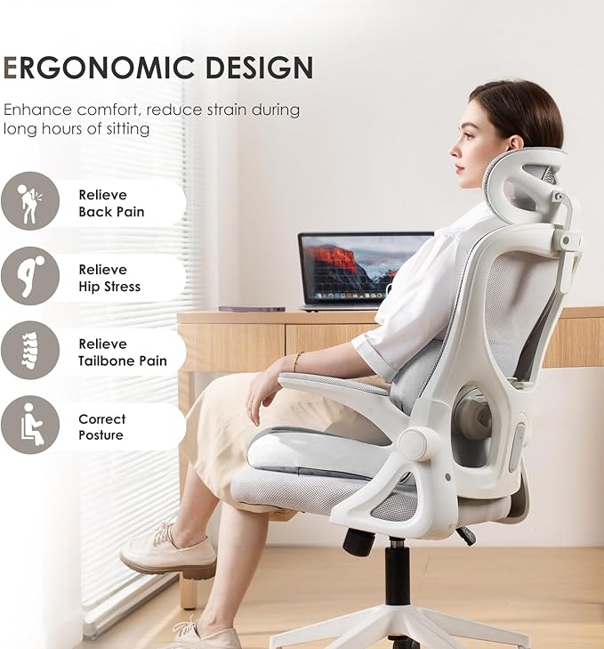 FLORICH Memory Foam Truck Seat Cushion,Car Seat Cushion and Lumbar Support Pillow for Office Chair Ergonomic Back Support & Sciatica Relief for Long Drives(Light Grey)
