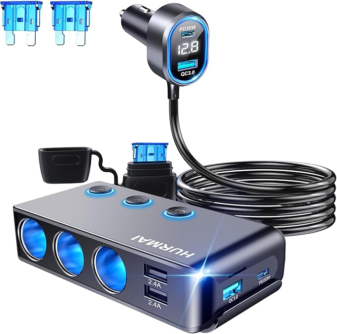 Cigarette Lighter Splitter,3 Socket Cars Cigarette Lighter Adapter,Heavy Duty Truck USB Chager Multi Port