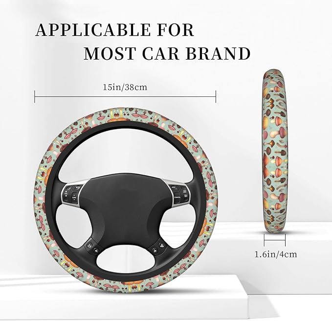 Neoprene Steering Wheel Cover Deer and Mushroom Car Steering Wheel Cover Universal Fit for Most Cars