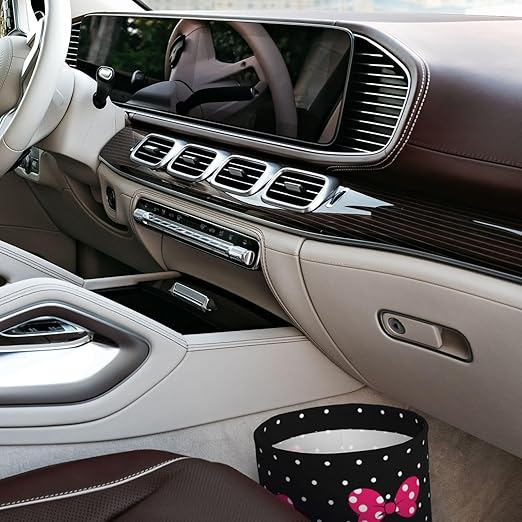 Cute Black Dots Pink Bow Car Trash Can Garbage Cans Foldable,Small Hanging Car Organizer Storage Bag Leak Proof, Auto Back Seat Trash Bin Universal for Truck, SUV, Outdoor Travel