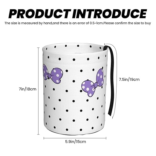 Cute White Polka Dot Purple Bow Car Trash Can Garbage Cans Foldable,Small Hanging Car Organizer Storage Bag Leak Proof, Auto Back Seat Trash Bin Universal for Truck, SUV, Outdoor Travel