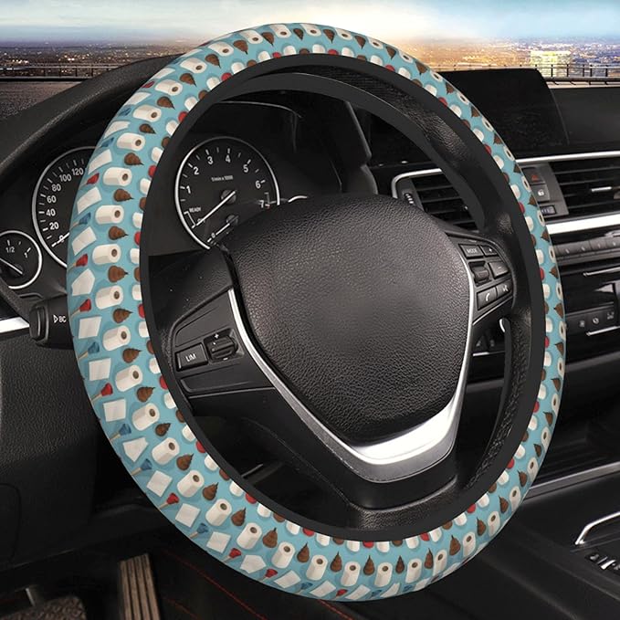 Neoprene Steering Wheel Cover Bathroom Cute Toilet Paper Poo Car Steering Wheel Cover Universal Fit for Most Cars