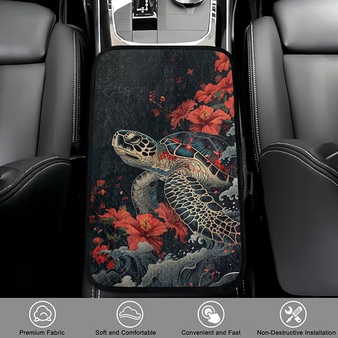 Bulopur Turtle Car Center Console Cushion Pad Protector Arm Rest Car Flannel Comfortable Auto Fashion Auto Interior Armrest Console Accessories Fit Most Car, Truck, SUV, or Van