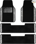 CAR PASS 3 Row Bling Diamond Car Mats Shining Carpet Rhinestones Sparkly Glitter Floor Mats Anti-Slip PVC Heel Pad Universal for Automotive SUV,Sedan,Van, 3rd Row 2 Rear for Girl Women, Black Silver