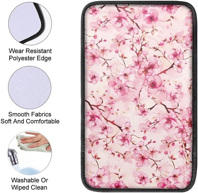 Pink Cherry Blossom Print Center Console Cover Pad Armrest Cover for Car Universal for SUVs,Cherry Blossom Auto Interior Accessories