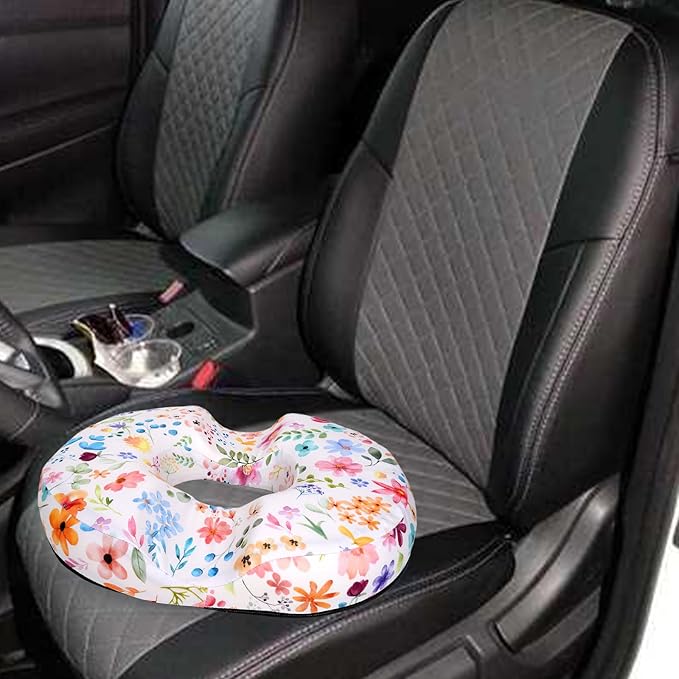 Floral Donut Pillow for Hemorrhoids Seat Cushion for Tailbone Pain Relief - Flower Home Office Chair Cushion for Long Sitting Work - Memory Foam Car Seat Cushions for Driving Butt Pain Pressure Relief