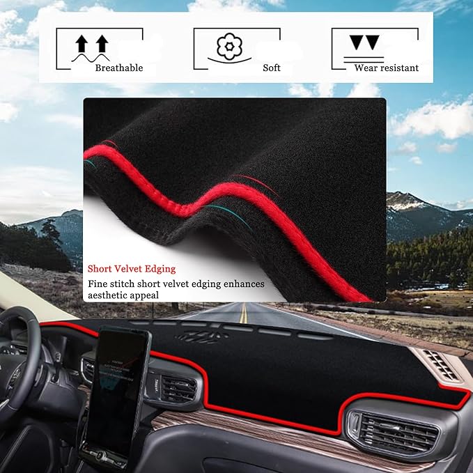 Blazeray Dash Cover Mat for Ford Explorer 2020 2021 2022 2023 2024 Dashboard Cover Nonslip Dash Board Protector Mat Interior Accessories Sunshade Anti Glare Pad Carpet Sunshield(Red Edge)