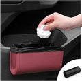 Car Trash Can, Universal Leather Cars Garbage Bin Organizer Holder with A Roll of Garbage Bag, Foldable Hanging Mini Automotive Storage Must Have Essentials Interior Accessories (Wine Red)