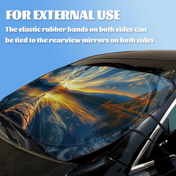 Starry Night Car Windshield Sunshades Sunset Tranquil Lake View Kayaking Front Window Sun Shade Block UV Rays Sun Shade Visor Protector for Car Sedan Truck SUV Accessories