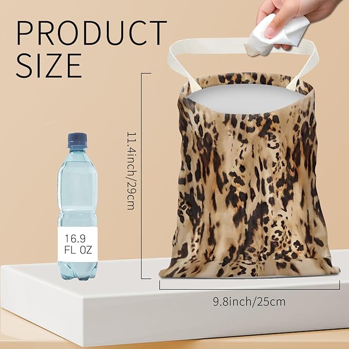 BEAKND Hanging Car Garbage Bag, Cute Car Trash Can Bag, Automotive Accessories for Women Men Retro Brown Animal Skin