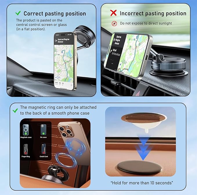 Vacuum Magnetic Car Phone Holder for Magsafe[80+LBS Strongest Suction & 2400gf Magnetic], 360° Adjustable Magnetic Car Phone Mount, Phone Holder for Your Car/Gym/Shower for iPhone&Android