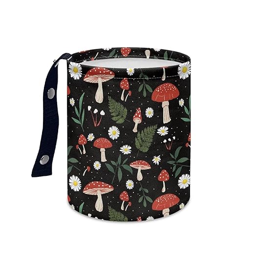 Brosoneto Mushroom Daisy Leaves Car Trash Can Collapsible Back Seat, Front Console, Floor, or Hanging Headrest Waste Basket for Car SUV Trucks