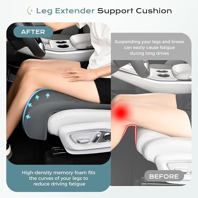 Coverado Car Seat Leg Extension Support Cushion, Waterproof Leather Leg Extender Cushion for Car Seats, Universal Car Seat Extender Cushions Leg Support Fit for Most Car, SUV, Truck (Gray)