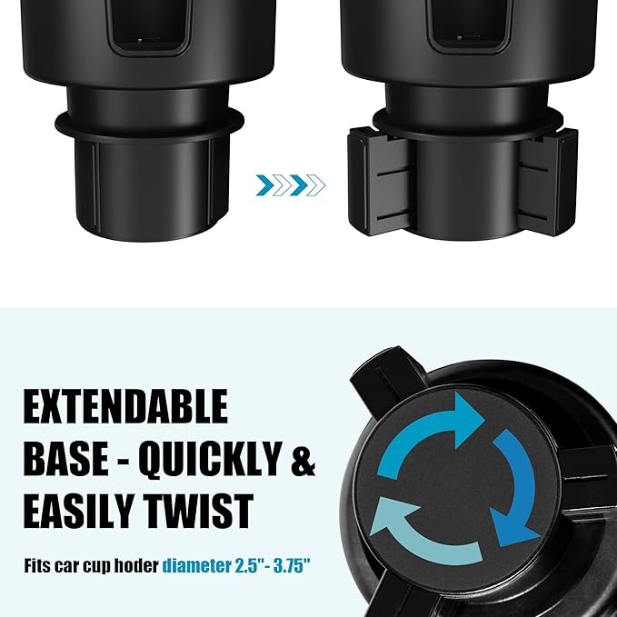 Seven Sparta Cup Holder Expander with Phone Holder & Cable Access, 3-in-1 Car Organizer, Side Storage Box for Phone/Cards, Compatible with Yeti, Owala, Hydro Flasks & Large Bottles Mugs in 3.5"-4.0"