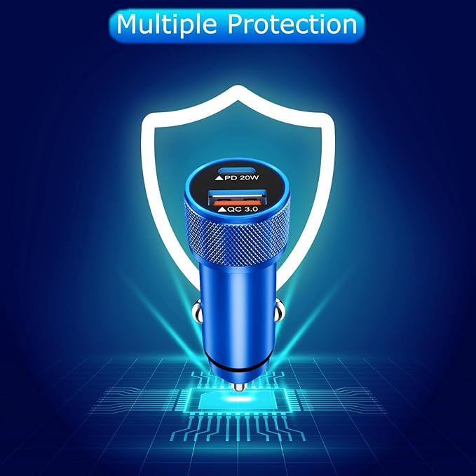 iPhone Car Charger, 2Pack Blue Apple Fast Car Charger iPhone [Apple MFi Certified] Dual Port PD&QC 3.0 Cigarette Lighter iPhoneCar Charging Adapter Lightning Cable for iPhone14/13/12/Pro Max/AirPods