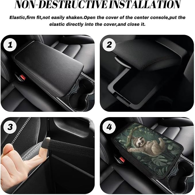 Dreaweet Car Center Console Cover with Pockets Cute Sloth Car Accessories for Women Interior,Car Arm Rest Cover Pad Universal Armrest Cover for Car Truck SUV Van