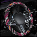 Boho Steering Wheel Cover, 15.0"×15.0" Anti-Slip Baja Blanket Ethnic Steering Wheel Protector, Breathable Flax Cloth Elastic Bohemian Steering Wheel Cover, Car Accessories (Style J)