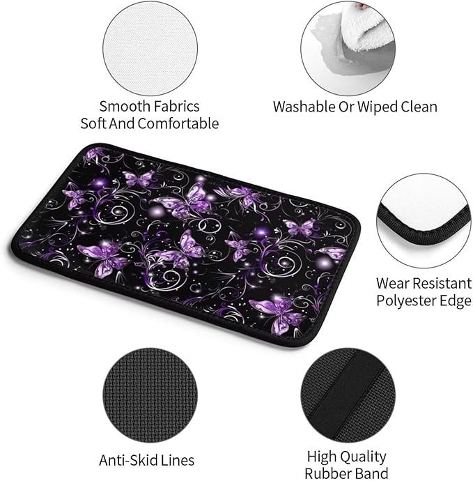 Car Center Console Cover Purple Butterfly Polyester Fabric Auto Armrest Cover Boho Flower Butterflies Cute Hippie Scratch Resistant Wear-Resistant Universal Car Armrest Storage Box Pad