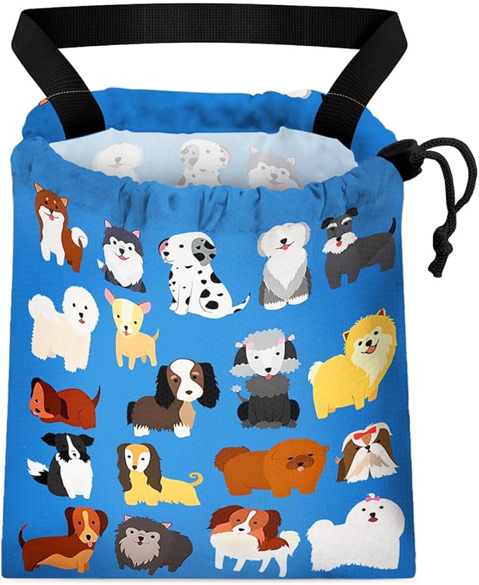 GEGEPINK Car Trash Bag Hanging Back of Seat Waterproof Small Cute Printed One-Handed Strap Drawstring Garbage Bags for Car-Cute Animal Dogs