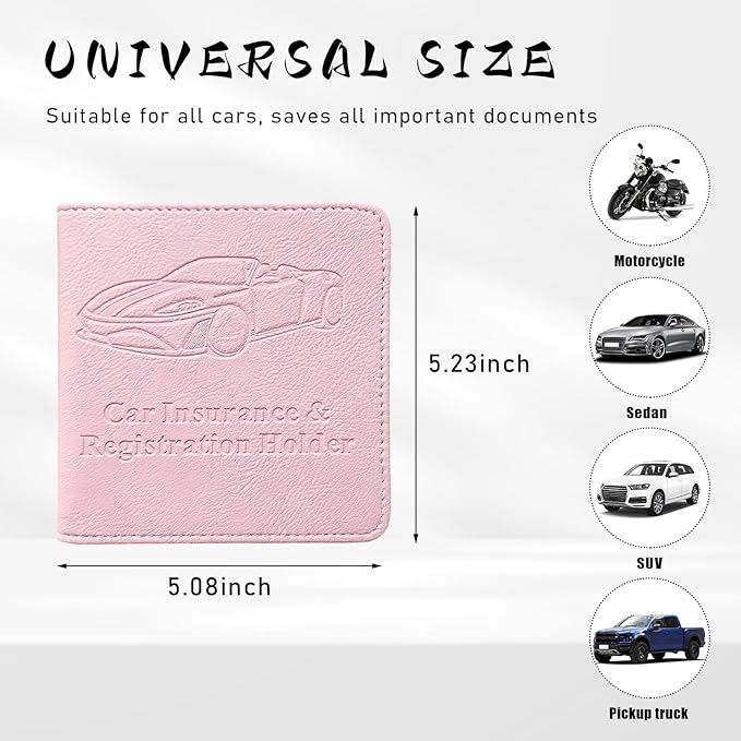 Ziciner Car Registration and Insurance Holder, Auto Card Document Glove Box Organizer with Magnetic Closure, Universal Vehicle Interior Accessories for Cars SUVs (Pink-Small)