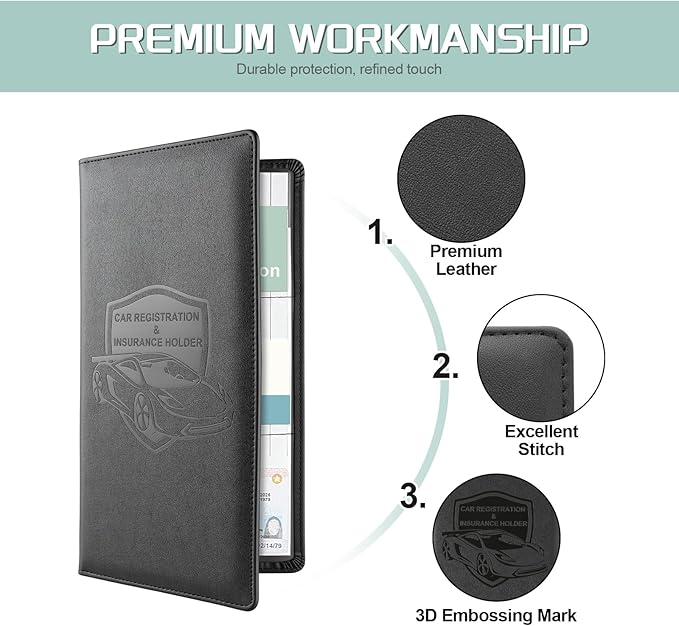 JUSTTOP 2Pack Car Registration and Insurance Holder,Car Document Holder for Cards License with Magnetic Shut,Car Organizer for Documents, Cards, License,Interior Car Accessories for Women Men(Black)