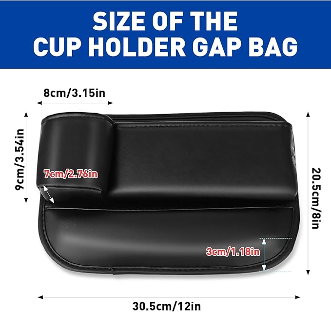 Car Seat Gap Filler Organizer, Universal PU Leather Car Seat Organizer with Cup Holder, Seat Gap Filler Storage Bag for Glasses, Phones, Keys, Cards and Small Items