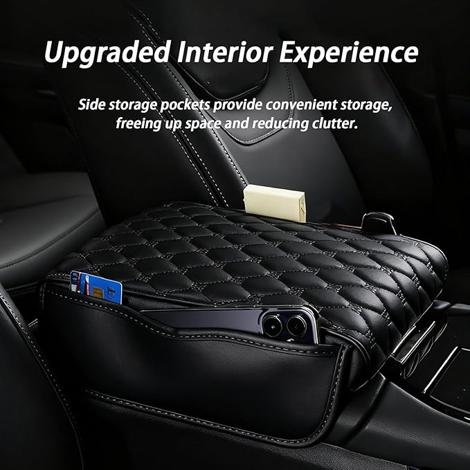 Car Center Console Cover for Audi A8 Limousine D5 (5seats) LWB 2018 2019 2020 2021 2022, Thick Armrest Cushion Pad with Side Storage Pockets, Center Console Protector, Arm Rest Cover