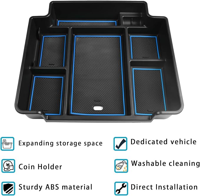 EDBETOS Center Console Organizer Tray for 2021-2025 Chevy Tahoe/Suburban and 21-2024 GMC Yukon Accessories, Fit Standard Console with Charging Socket Only, NOT for Power Sliding Console, Blue