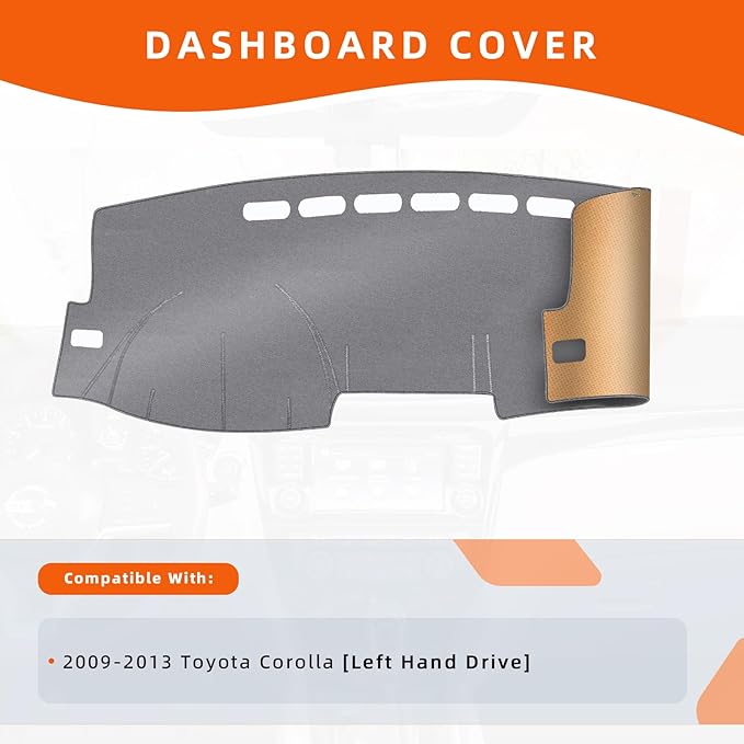 KEYOOG Dashboard Cover Dash Mat Fit for to-yota Corolla 2013-2009 (for Left Hand Drive),Car Dash Board Mat Anti-Glare Carpet,Non-Slip Pad Sunshield Protector (Grey)