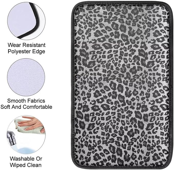 Gray Leopard Print Car Console Covers Armrest Console Cover Soft Car Center Console Cover Accessories Protect from Pet Claws Universal Cars Interior Accessories Decoration