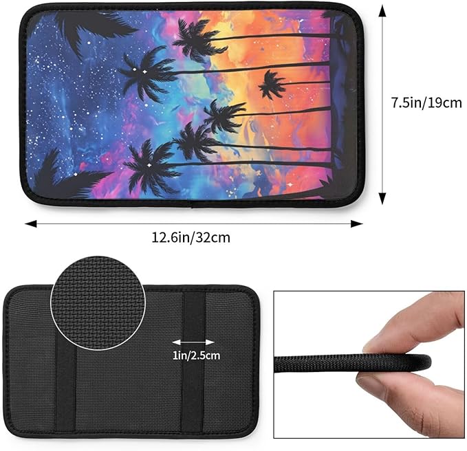 Universal Car Center Console Cushion Pad, Coconut Trees Night Sky Soft Waterproof Car Center Console Cover Auto Armrest Seat Box Cover Protector for Most Vehicle SUV Truck Car