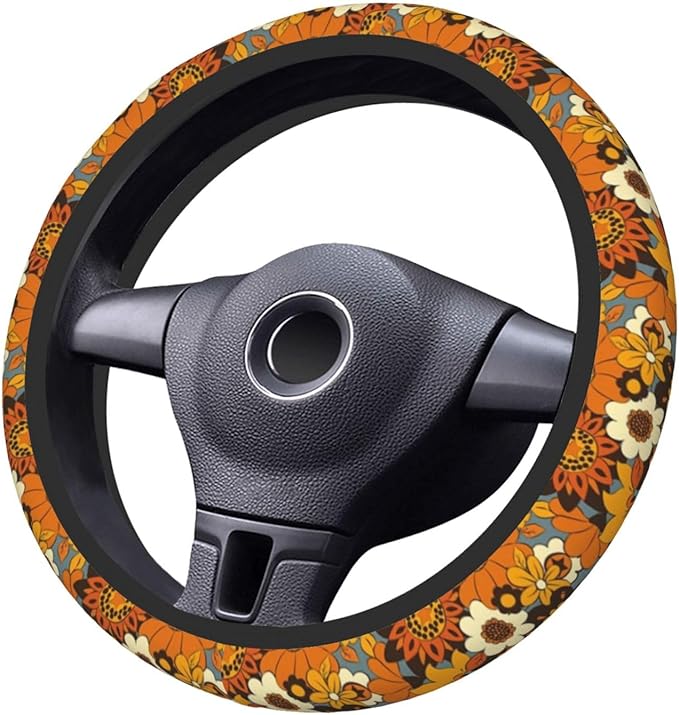Bohemian Flowers Elastic Steering Wheel Cover, Non-Slip Breathable Neoprene Steering Wheel Covers, Women Car Accessories, Universal 15 Inch Fit Auto, Suvs, Truck