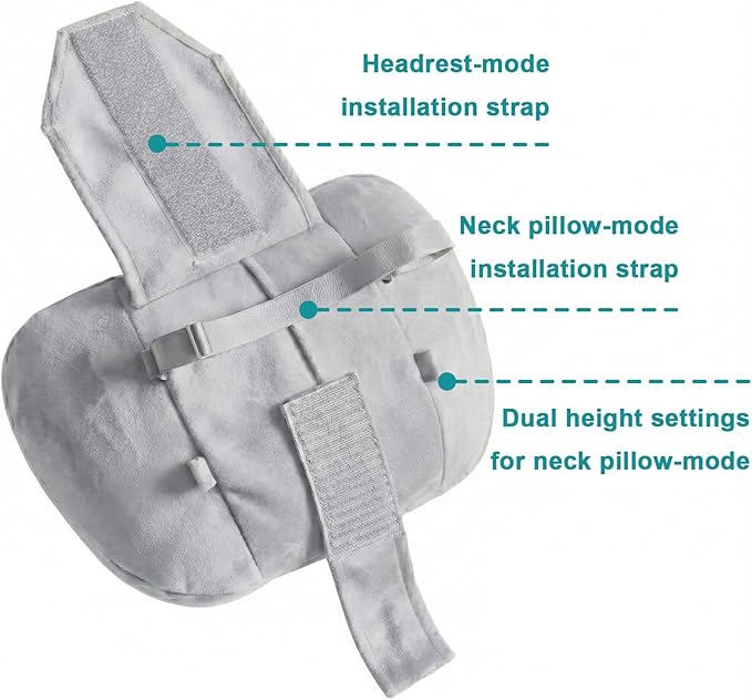 2PCS Car Pillow for Car Neck Pillow for Driving Seat Leather Neck Support Soft Cushion Back Support Head-Rests for Vehicle Sleeping with Elastic Adjustment Strap (Grey, Head and Lumbar)