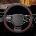 Mihecor Steering Wheel Cover Standard Size 14.5-15 inch, Breathable Microfiber Leather, Anti-Slip, Soft Grip, Fits Most Cars, SUVs, and Trucks, Black and Burgundy