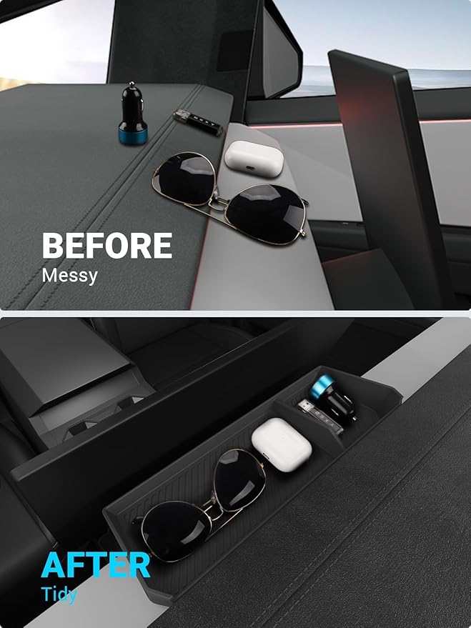 Motrobe Behind Screen Storage Tray for 2026 2025 2024 Tesla Cybertruck Accessories Dashboard Hidden Storage Tray Center Console Organizer Silicone Sunglasses Holder Phone Holder