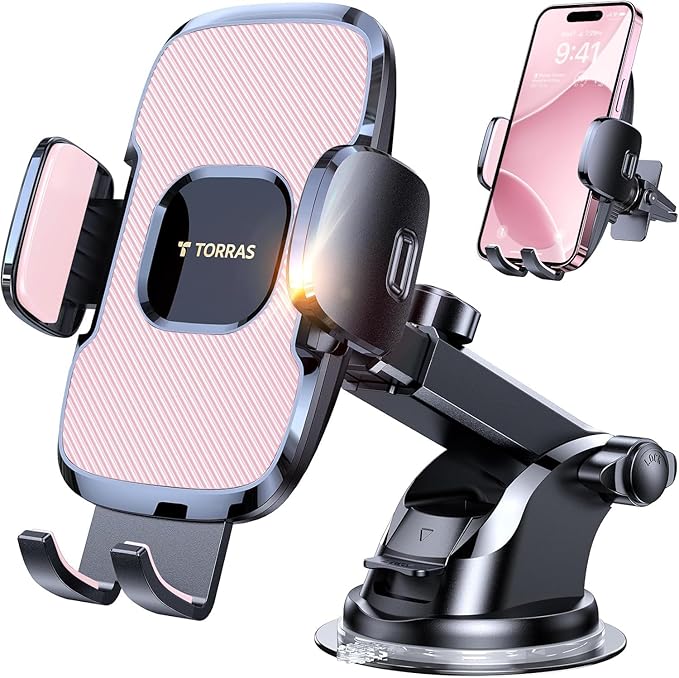 TORRAS Pink Phone Holders for Your Car【Ultra-Durable & Strongest Suction】, Universal Car Phone Holder Mount Truck Cradle Stand for Dashboard Windshield Vent, Pink Car Accessories