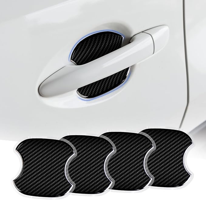 4PCS Car Door Handle Protectors, Anti-Scratch TPU Carbon Fiber Protective Film, 3D Door Cup Sticker, Universal Fit for Most Cars SUVs Trucks, Car Exterior Accessories