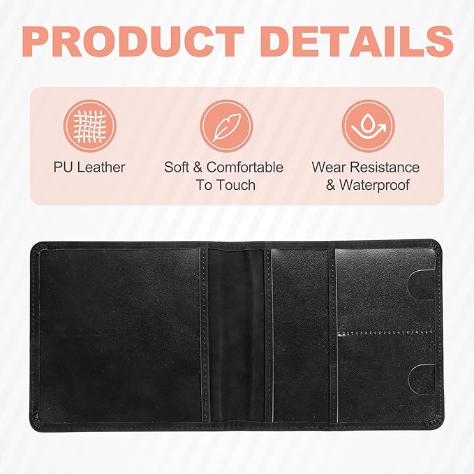 HARFINGTON Car Registration and Insurance Holder 5.63" x 5.31" PU Leather Vehicle Glove Box Organizer Storage Accessories Men Women Car ID Holder for License ID Card Bank Card, Black