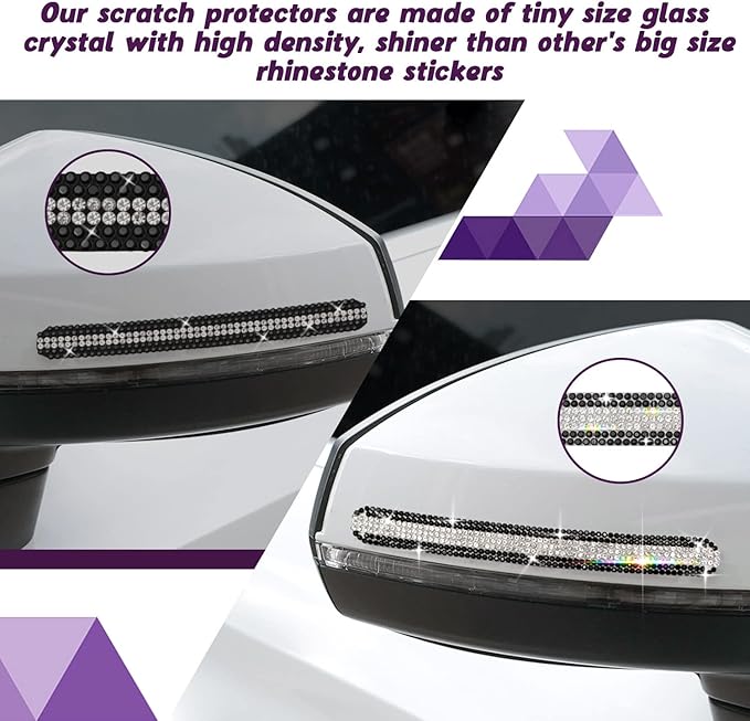 Gengki 10PCS Car Door Handle Bling Rhinestones Stickers Universal Auto Door Handle Scratch Cover Guard Protective Film Pad with Safety Reflective Strips