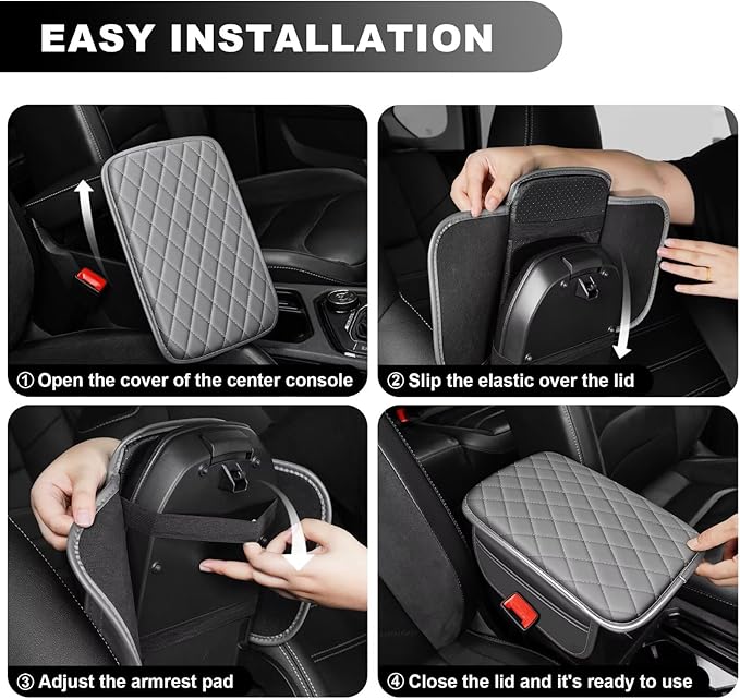 Upgraded Car Center Console Cover Fit for Camry Faux Leather Car Armrest Cover Cushion with 2 Storage Bags,Car Armrest Storage Box Interior Accessories(Grey&Whiteline)