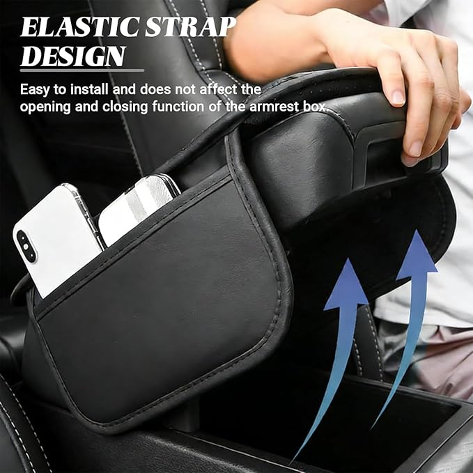 KoiLuvGo Upgraded Car Center Console Cover, Leather Auto Armrest Cover with 2 Storage Bags, Waterproof Center Console Protective Pad, Universal Cars Armrest Storage Box for Sedan, SUV, Truck (Gray)