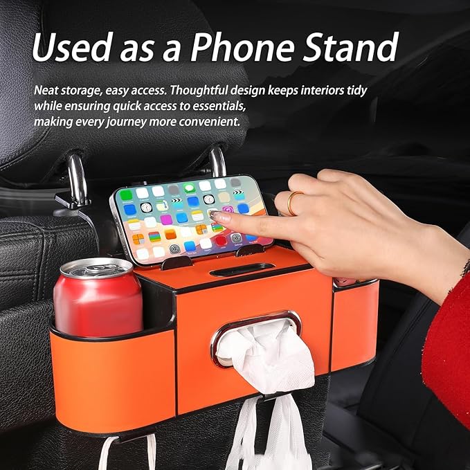 pupken Car Organizers and Storage Box, Car Organizers and Storage Box Behind Set, 4 in 1 Multifunctional Cars Organizer and Storage Back Seat for Hold Phone, Drinks, Handbag, Universal Fit (Brown*1)