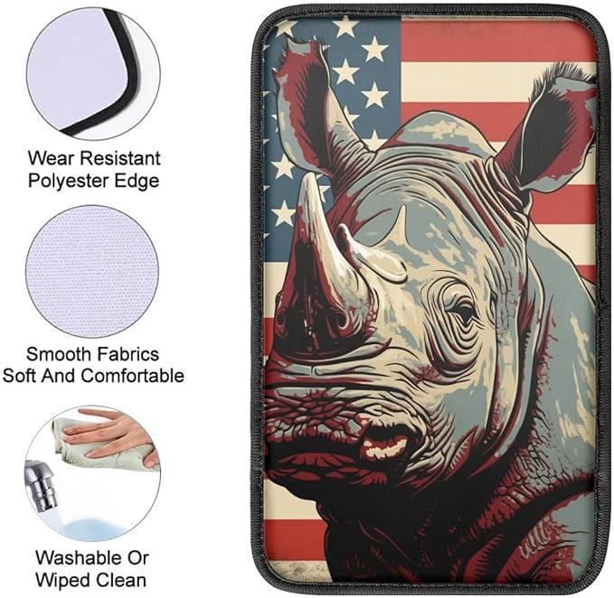 Car Center Console Pad, Universal Waterproof Car Armrest Seat Box Cover, Car Interior Accessories for Most Vehicle SUV Truck Vintage American Flag Rihno Car Armrest Pad