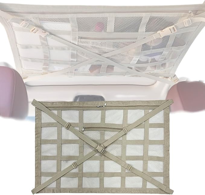 Overhead Car Organizer, Compatible with Chevrolet Silverado Pickup Truck 2019-2025 Car Roof Storage Net Universal Car Ceiling Storage for Camping Storage Bag,Beige-Small