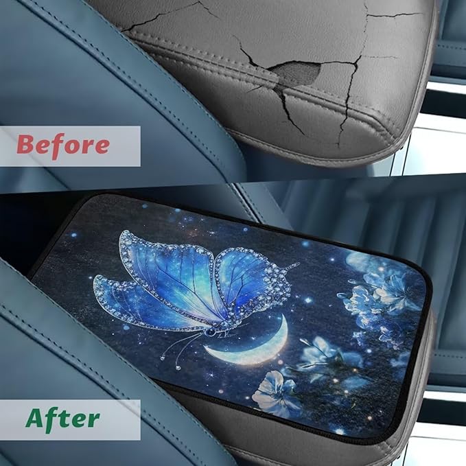 Bulopur Blue Butterfly Car Center Console Cushion Pad Armrest Cover Protec Arm Rest Cover Car Flannel Protect from Pet Claws 12.01 x 7.28 Inch Universal Fit for Vehicles,Cars,Suvs,Vans,Sedans