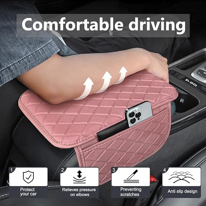 Center Console Cover Universal Armrest Cover with 2 Storage Bags Leather Car Middle Console Cover Arm Rest Cover for Car Interior Accessories Protector for Most Vehicle