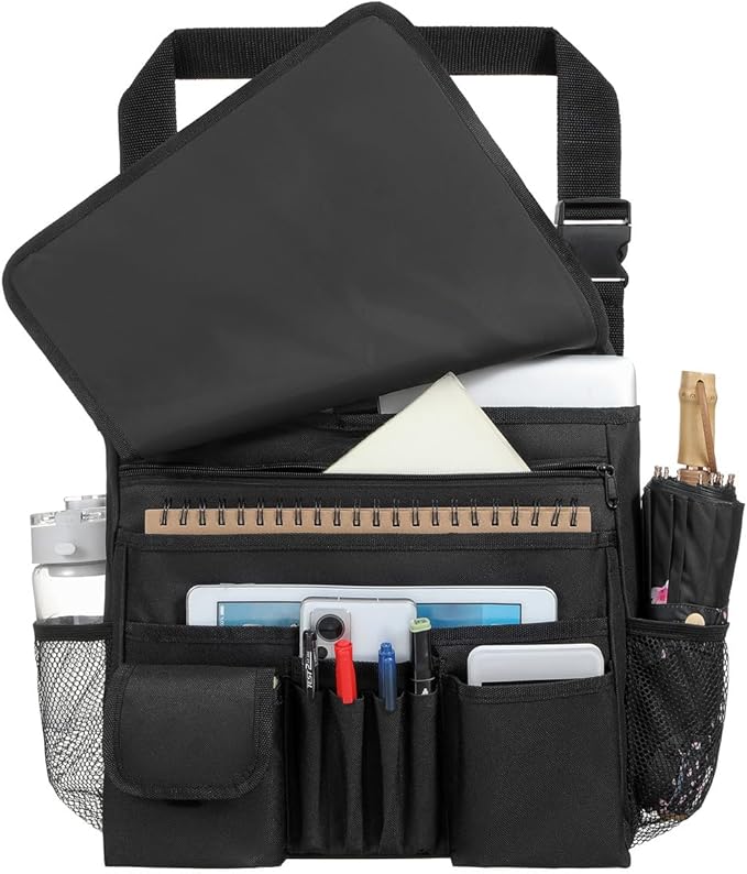 FORCTIBULL Car Front Seat Organizer for Paperwork File Laptop Mobile Office, Multi Compartment Storage Bag with Cup holder and Adjustable Strap for Car Work Truck Van