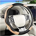 Carbon Fiber Car Steering Wheel Cover, 14.5-15 Inch Elastic Stretch Steering Wheel Guard, Sports Style Non-Slip Automotive Interior Accessories, Universal for Vehicles (Black/Beige)